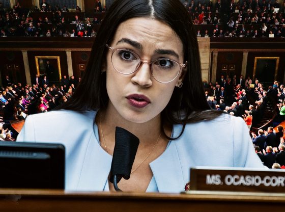 Photo edit of AOC in front of Congressional Chambers. Credit: Alexander J. Williams III