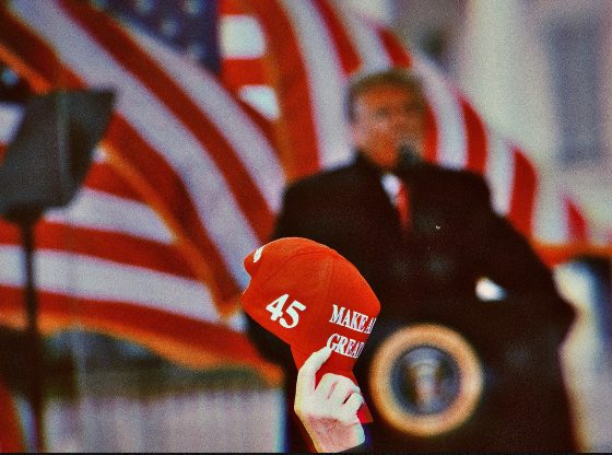 Photo edit of Donald Trump at a MAGA presidential rally. Credit: Alexander J. Williams III/Popacta.