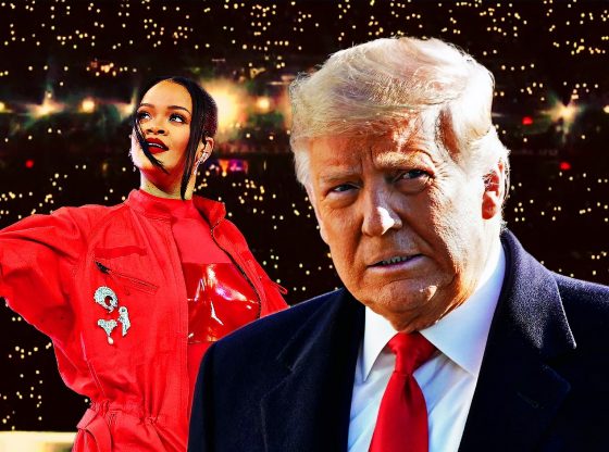 Photo edit of Donald Trump and Rihanna following her Super Bowl LVII Halftime Show. Credit: Alexander J. Williams III/Popacta