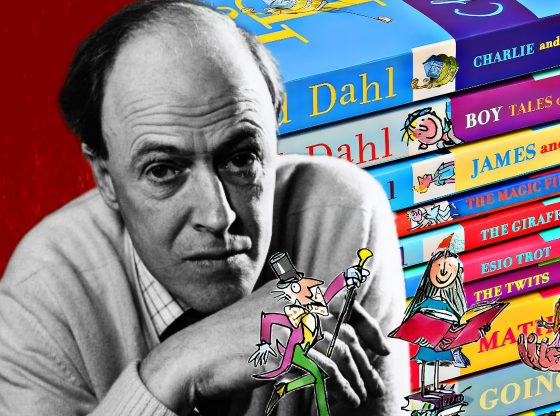 Photo edit of Roald Dahl featuring his classic childrens books and characters. Credit: Alexander J. Williams III/Popacta.
