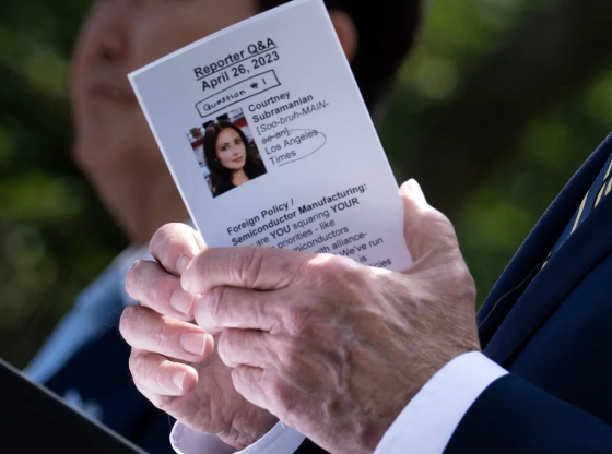A photographer captured images of a cheat card held by President Biden during a Wednesday press conference. AFP via Getty Images