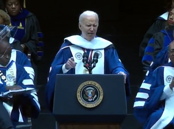 President Biden speaking at Howard University. Screenshot of RNC Research Twitter video. May 13, 2023.