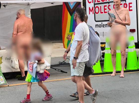 Nudists at Toronto Pride in areas where children are present. Credit: The Post Millennial.