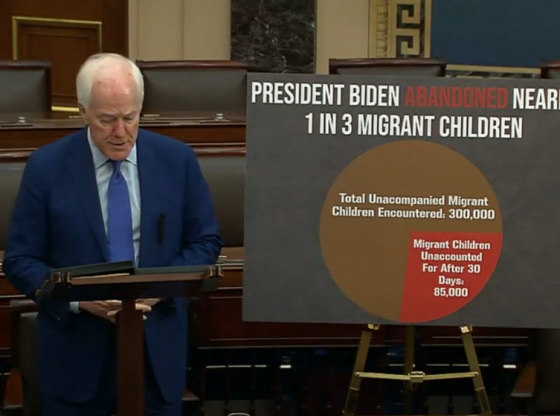 Senator John Cornyn speaking before the U.S. Senate about the Biden Administrations failures to prevent human trafficking. Credit: Senator John Cornyn on YouTube.